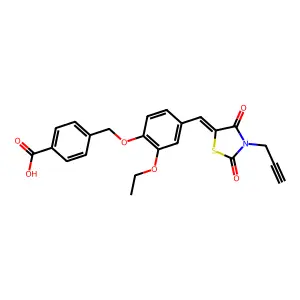 4-[(4-{(E)-[2,4-dioxo-3-(prop-2-yn-1-yl)-1,3-thiazolidin-5-ylidene]methyl}-2-ethoxyphenoxy)methyl]benzoic acid structure