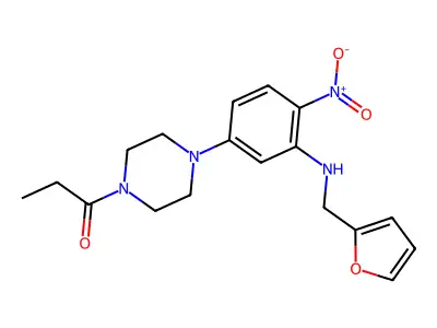 1-[4-[3-(Furan-2-ylmethylamino)-4-nitrophenyl]piperazin-1-yl]propan-1-one structure