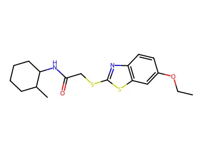 2-[(6-ethoxy-1,3-benzothiazol-2-yl)sulfanyl]-N-(2-methylcyclohexyl)acetamide structure