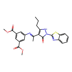 dimethyl 5-({(1Z)-1-[1-(1,3-benzothiazol-2-yl)-5-oxo-3-propyl-1,5-dihydro-4H-pyrazol-4-ylidene]ethyl}amino)isophthalate structure