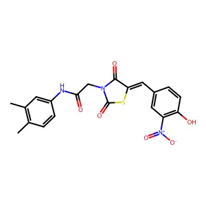 N-(3,4-dimethylphenyl)-2-[(5E)-5-[(4-hydroxy-3-nitrophenyl)methylidene]-2,4-dioxo-1,3-thiazolidin-3-yl]acetamide structure