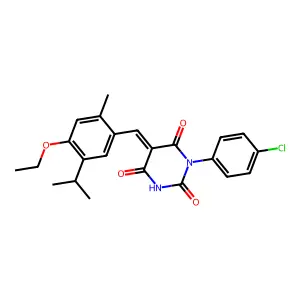 (5E)-1-(4-chlorophenyl)-5-[(4-ethoxy-2-methyl-5-propan-2-ylphenyl)methylidene]-1,3-diazinane-2,4,6-trione structure
