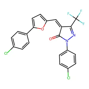 (4Z)-2-(4-chlorophenyl)-4-[[5-(4-chlorophenyl)furan-2-yl]methylidene]-5-(trifluoromethyl)pyrazol-3-one structure