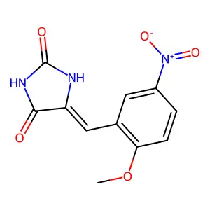 (5E)-5-(2-methoxy-5-nitrobenzylidene)imidazolidine-2,4-dione structure