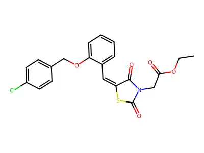 ethyl [(5E)-5-{2-[(4-chlorobenzyl)oxy]benzylidene}-2,4-dioxo-1,3-thiazolidin-3-yl]acetate structure