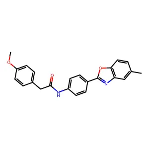 2-(4-methoxyphenyl)-N-[4-(5-methyl-1,3-benzoxazol-2-yl)phenyl]acetamide structure