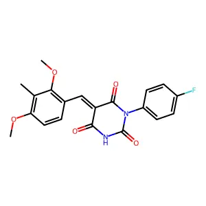 (5E)-5-(2,4-dimethoxy-3-methylbenzylidene)-1-(4-fluorophenyl)pyrimidine-2,4,6(1H,3H,5H)-trione structure