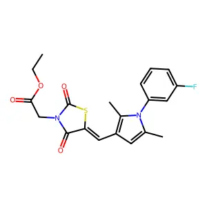 ethyl [(5E)-5-{[1-(3-fluorophenyl)-2,5-dimethyl-1H-pyrrol-3-yl]methylidene}-2,4-dioxo-1,3-thiazolidin-3-yl]acetate structure