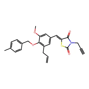(5E)-5-[[3-methoxy-4-[(4-methylphenyl)methoxy]-5-prop-2-enylphenyl]methylidene]-3-prop-2-ynyl-1,3-thiazolidine-2,4-dione structure