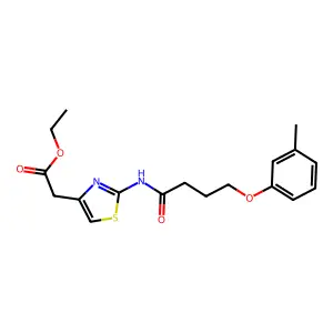 Ethyl (2-{[4-(3-methylphenoxy)butanoyl]amino}-1,3-thiazol-4-yl)acetate structure