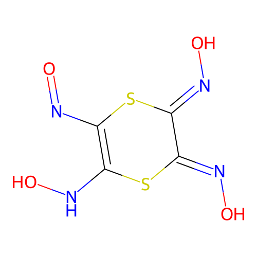 N-[5,6-bis(hydroxyimino)-3-nitroso-1,4-dithiin-2-yl]hydroxylamine structure