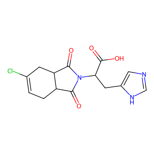 2-(5-chloro-1,3-dioxo-3a,4,7,7a-tetrahydro-1H-isoindol-2(3H)-yl)-3-(1H-imidazol-4-yl)propanoic acid structure