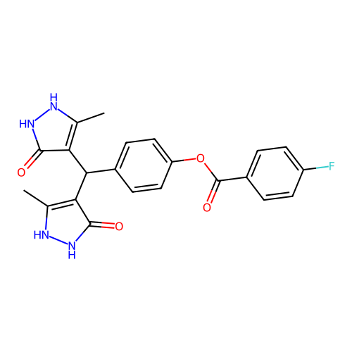 4-[bis(5-hydroxy-3-methyl-1H-pyrazol-4-yl)methyl]phenyl 4-fluorobenzoate structure