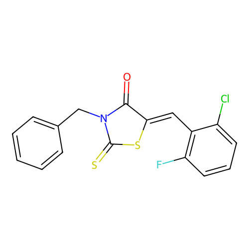 (5Z)-3-benzyl-5-(2-chloro-6-fluorobenzylidene)-2-thioxo-1,3-thiazolidin-4-one structure