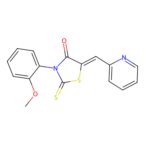 (5Z)-3-(2-methoxyphenyl)-5-(pyridin-2-ylmethylidene)-2-thioxo-1,3-thiazolidin-4-one structure
