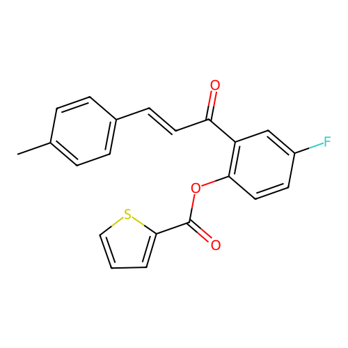 [4-fluoro-2-[(E)-3-(4-methylphenyl)prop-2-enoyl]phenyl] thiophene-2-carboxylate structure