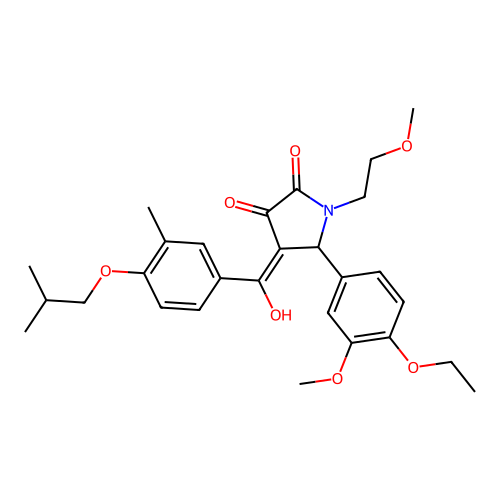 (4E)-5-(4-ethoxy-3-methoxyphenyl)-4-[hydroxy-[3-methyl-4-(2-methylpropoxy)phenyl]methylidene]-1-(2-methoxyethyl)pyrrolidine-2,3-dione structure