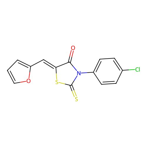 (5Z)-3-(4-chlorophenyl)-5-(furan-2-ylmethylidene)-2-thioxo-1,3-thiazolidin-4-one structure
