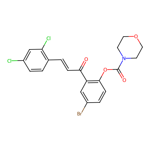 [4-bromo-2-[(E)-3-(2,4-dichlorophenyl)prop-2-enoyl]phenyl] morpholine-4-carboxylate structure