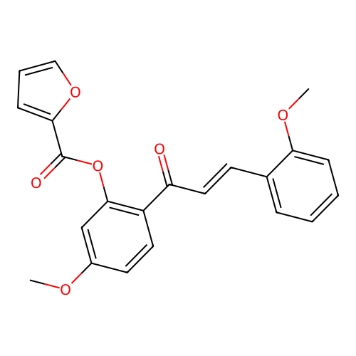 (E)-5-methoxy-2-(3-(2-methoxyphenyl)acryloyl)phenyl furan-2-carboxylate structure