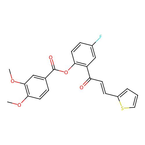 (E)-4-fluoro-2-(3-(thiophen-2-yl)acryloyl)phenyl 3,4-dimethoxybenzoate structure