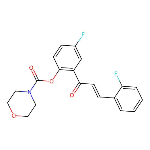 (E)-4-fluoro-2-(3-(2-fluorophenyl)acryloyl)phenyl morpholine-4-carboxylate structure