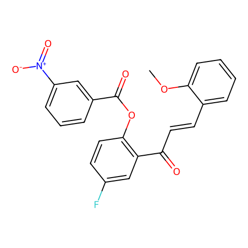 [4-fluoro-2-[(E)-3-(2-methoxyphenyl)prop-2-enoyl]phenyl] 3-nitrobenzoate structure