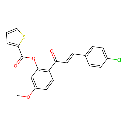 [2-[(E)-3-(4-chlorophenyl)prop-2-enoyl]-5-methoxyphenyl] thiophene-2-carboxylate structure