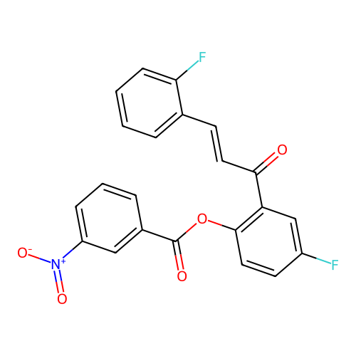 [4-fluoro-2-[(E)-3-(2-fluorophenyl)prop-2-enoyl]phenyl] 3-nitrobenzoate structure