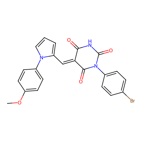 (5E)-1-(4-bromophenyl)-5-[[1-(4-methoxyphenyl)pyrrol-2-yl]methylidene]-1,3-diazinane-2,4,6-trione structure