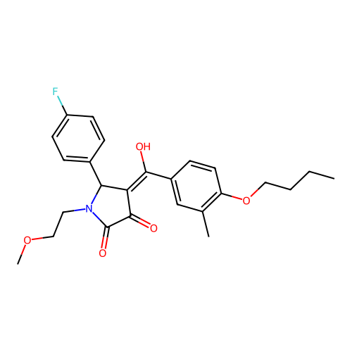 (4E)-4-[(4-butoxy-3-methylphenyl)(hydroxy)methylidene]-5-(4-fluorophenyl)-1-(2-methoxyethyl)pyrrolidine-2,3-dione structure