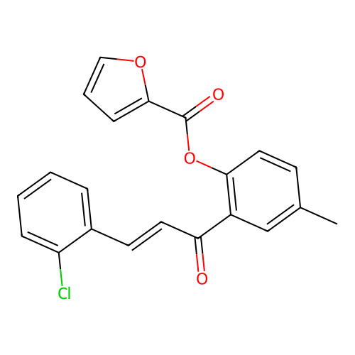 2-[(2E)-3-(2-chlorophenyl)prop-2-enoyl]-4-methylphenyl furan-2-carboxylate structure