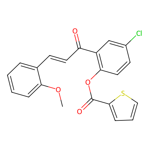 (E)-4-chloro-2-(3-(2-methoxyphenyl)acryloyl)phenyl thiophene-2-carboxylate structure