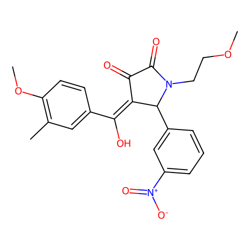 (4E)-4-[hydroxy(4-methoxy-3-methylphenyl)methylidene]-1-(2-methoxyethyl)-5-(3-nitrophenyl)pyrrolidine-2,3-dione structure