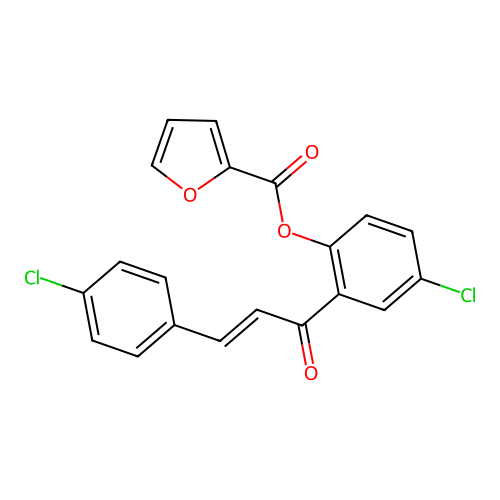 4-chloro-2-[(2E)-3-(4-chlorophenyl)prop-2-enoyl]phenyl furan-2-carboxylate structure