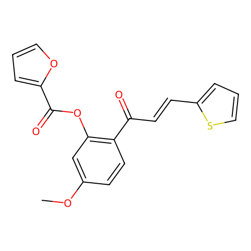 (E)-5-methoxy-2-(3-(thiophen-2-yl)acryloyl)phenyl furan-2-carboxylate structure