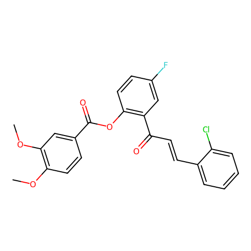 2-[(2E)-3-(2-chlorophenyl)prop-2-enoyl]-4-fluorophenyl 3,4-dimethoxybenzoate structure