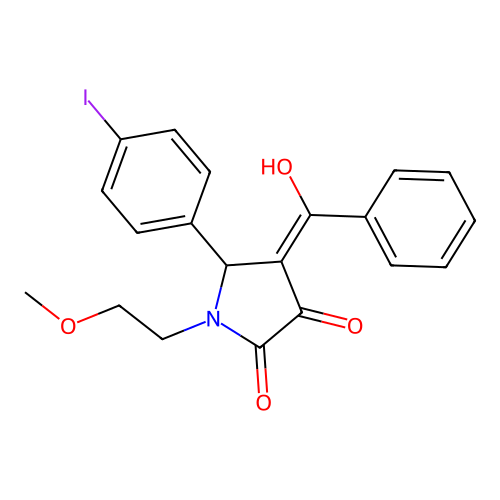 (4E)-4-[hydroxy(phenyl)methylidene]-5-(4-iodophenyl)-1-(2-methoxyethyl)pyrrolidine-2,3-dione structure