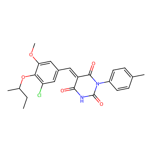 (5E)-5-[(4-butan-2-yloxy-3-chloro-5-methoxyphenyl)methylidene]-1-(4-methylphenyl)-1,3-diazinane-2,4,6-trione structure
