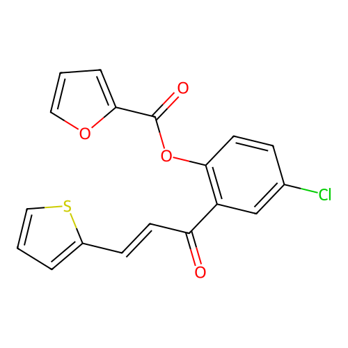 4-chloro-2-[(2E)-3-(thiophen-2-yl)prop-2-enoyl]phenyl furan-2-carboxylate structure