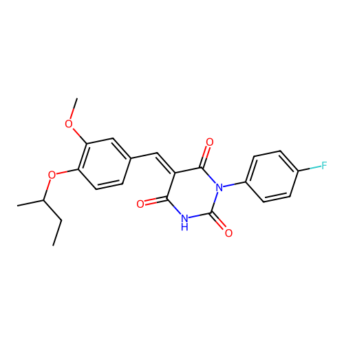 (5E)-5-[(4-butan-2-yloxy-3-methoxyphenyl)methylidene]-1-(4-fluorophenyl)-1,3-diazinane-2,4,6-trione structure