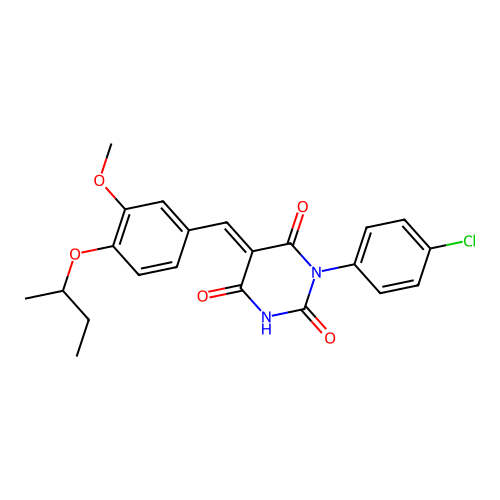 (5E)-5-[4-(butan-2-yloxy)-3-methoxybenzylidene]-1-(4-chlorophenyl)pyrimidine-2,4,6(1H,3H,5H)-trione structure