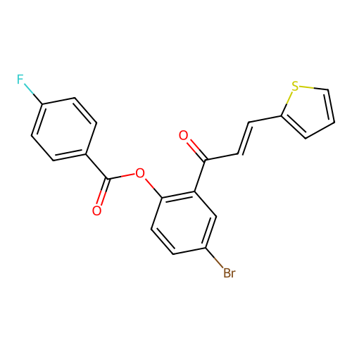 4-bromo-2-[(2E)-3-(thiophen-2-yl)prop-2-enoyl]phenyl 4-fluorobenzoate structure