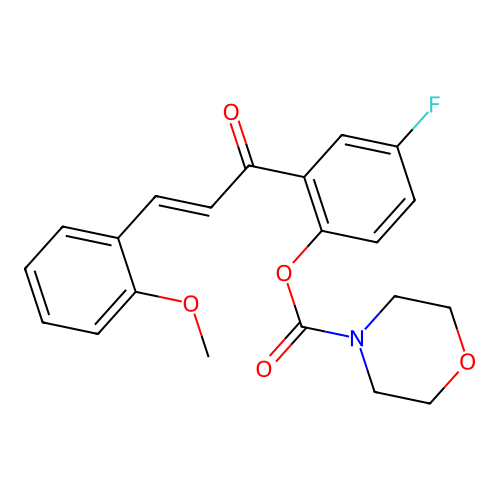 (E)-4-fluoro-2-(3-(2-methoxyphenyl)acryloyl)phenyl morpholine-4-carboxylate structure