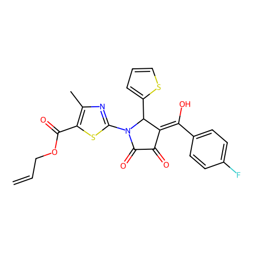 prop-2-en-1-yl 2-[3-(4-fluorobenzoyl)-4-hydroxy-5-oxo-2-(thiophen-2-yl)-2,5-dihydro-1H-pyrrol-1-yl]-4-methyl-1,3-thiazole-5-carboxylate structure