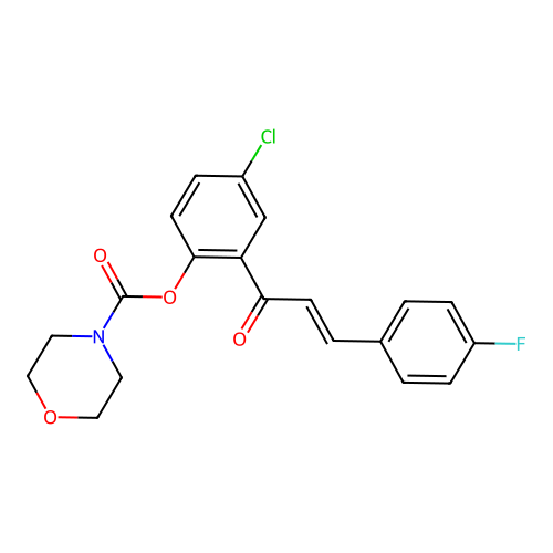 4-chloro-2-[(2E)-3-(4-fluorophenyl)prop-2-enoyl]phenyl morpholine-4-carboxylate structure