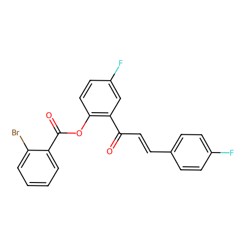 4-fluoro-2-[(2E)-3-(4-fluorophenyl)prop-2-enoyl]phenyl 2-bromobenzoate structure