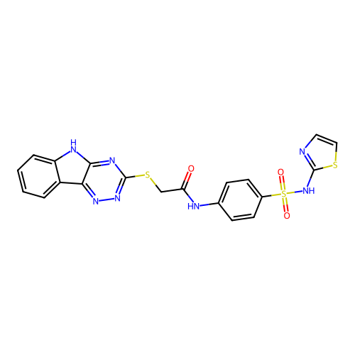 N-[4-(1,3-thiazol-2-ylsulfamoyl)phenyl]-2-(5H-[1,2,4]triazino[5,6-b]indol-3-ylsulfanyl)acetamide structure