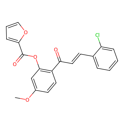 2-[(2E)-3-(2-chlorophenyl)prop-2-enoyl]-5-methoxyphenyl furan-2-carboxylate structure