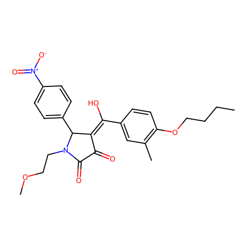(4E)-4-[(4-butoxy-3-methylphenyl)(hydroxy)methylidene]-1-(2-methoxyethyl)-5-(4-nitrophenyl)pyrrolidine-2,3-dione structure